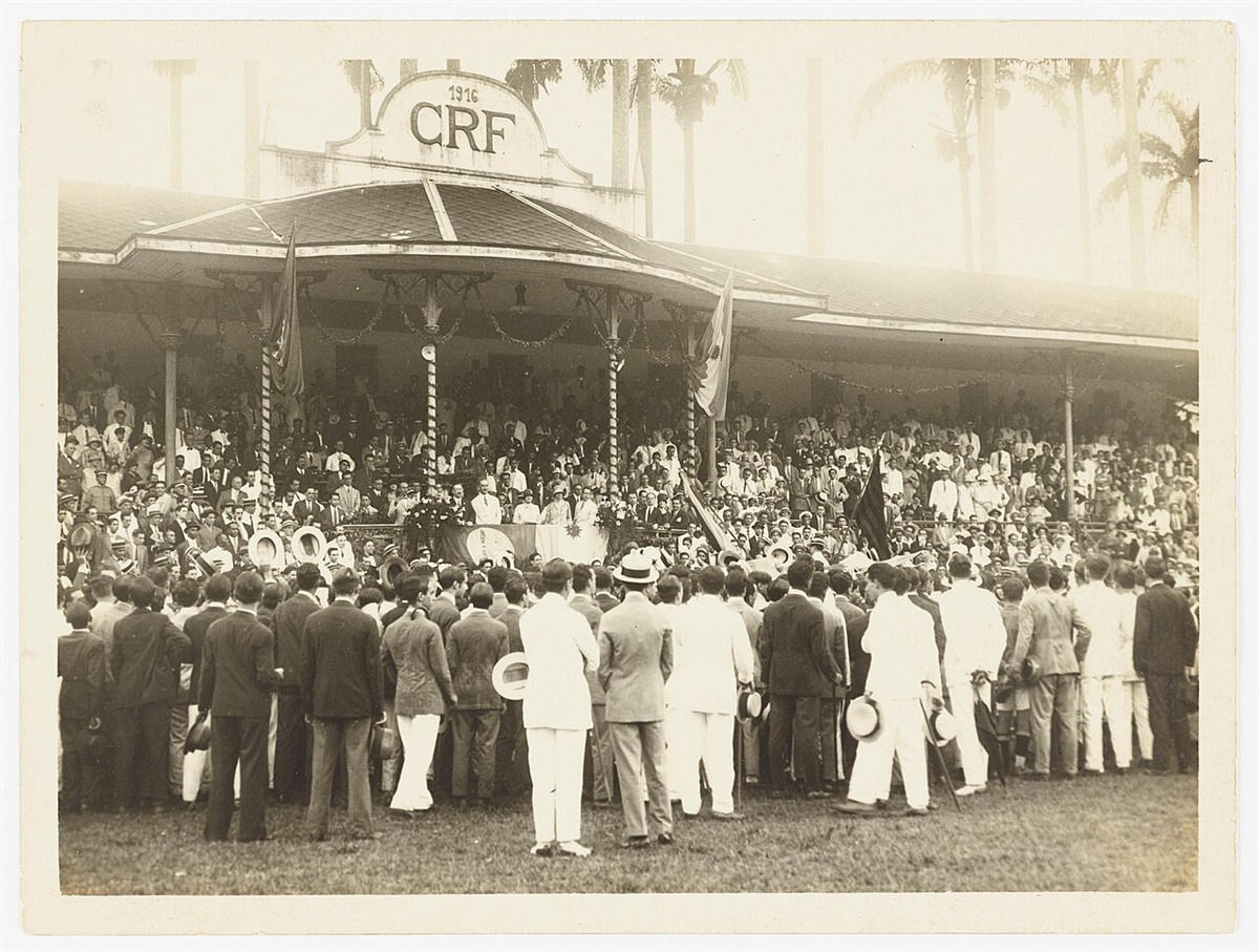 Vista histórica do campo e da sede esportiva do Flamengo na Rua Paysandu, no Rio de Janeiro